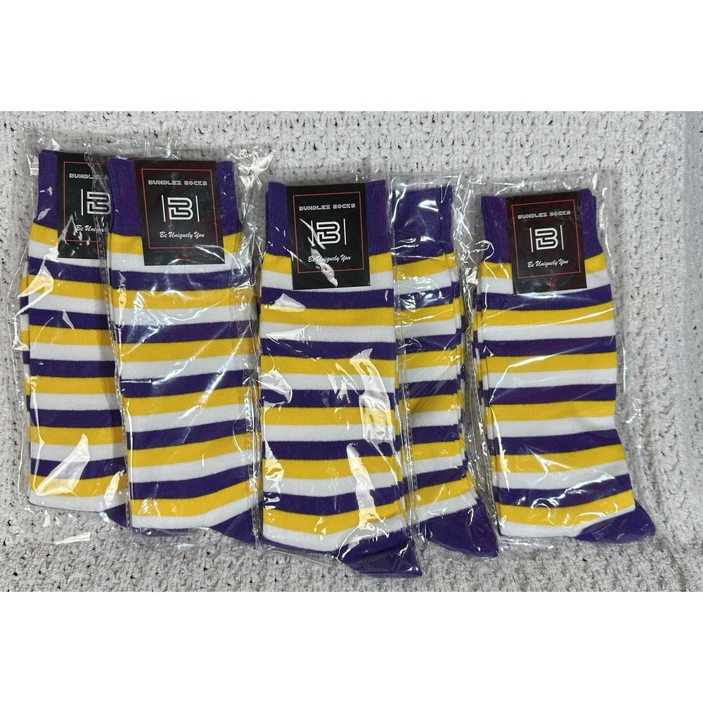 New 5 Pack Purple & Yellow Crew UNISEX  Sock MEN 8-12 WOMEN 10-12.5